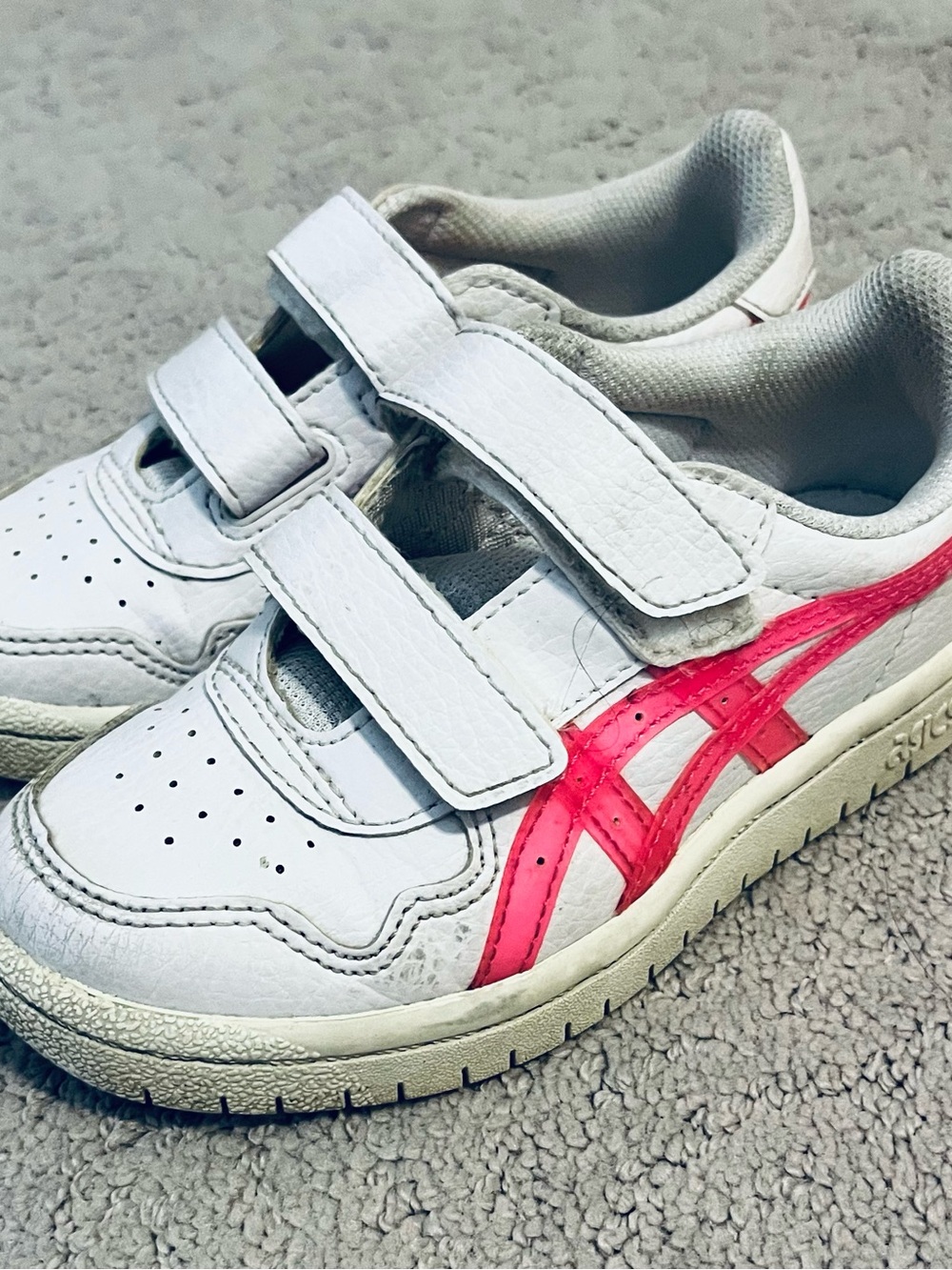 Asics Kids White Sneakers with Pink Logo - Velcro Straps